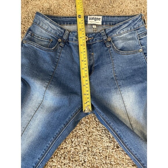 Umgee Jeans Size 26 Cropped Flare Blue Stone Washed Denim Boho 5 Pocket Stretch - Picture 9 of 10